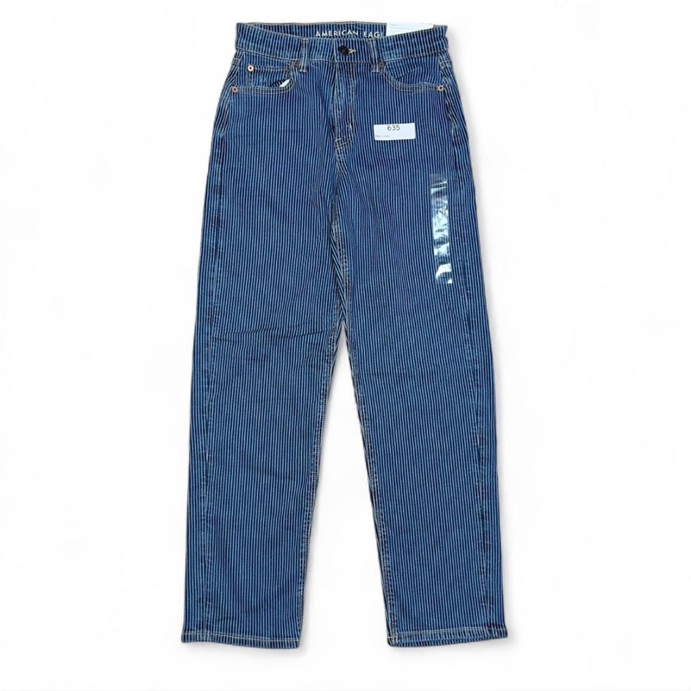 Pinstripes Blue & White Super High Rise Baggy Straight Jeans - Size: 000 SHORT